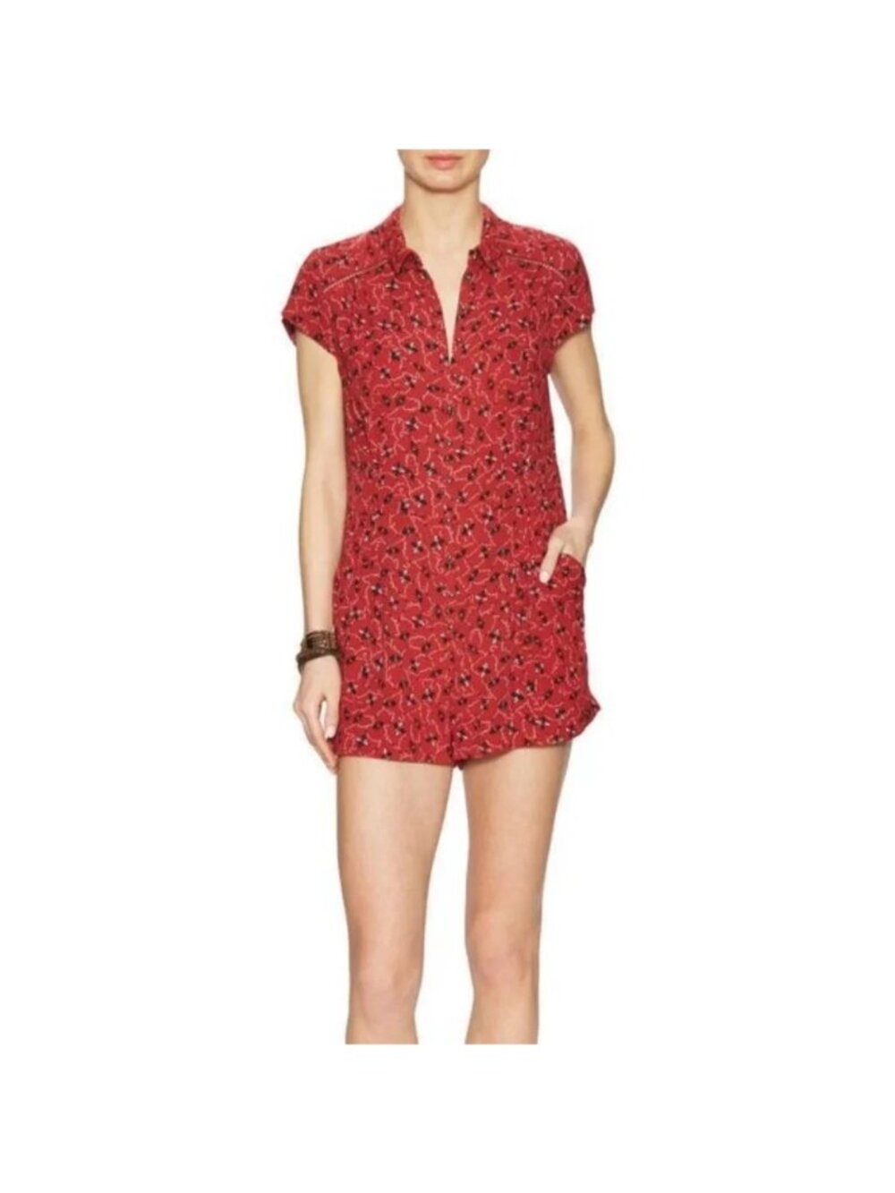 Free People Women's Small Debby Dot Romper in Red